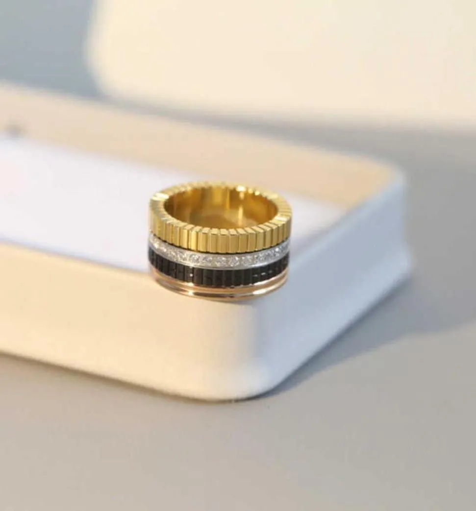 2022 marchio di lusso puro 925 gioielli in argento sterling in oro diamanti ceramica nera anelli di nozze di alta qualità festa di design fine wide4132001