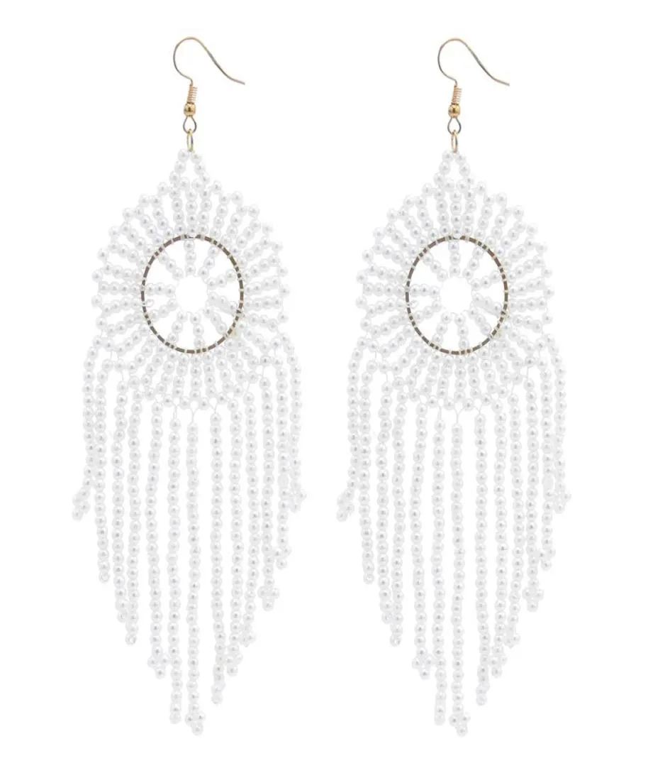 Boucles d'oreilles pendantes en perles blanches élégantes, faites à la main, Imitation de perles, bijoux de fête pour femmes, 2191819