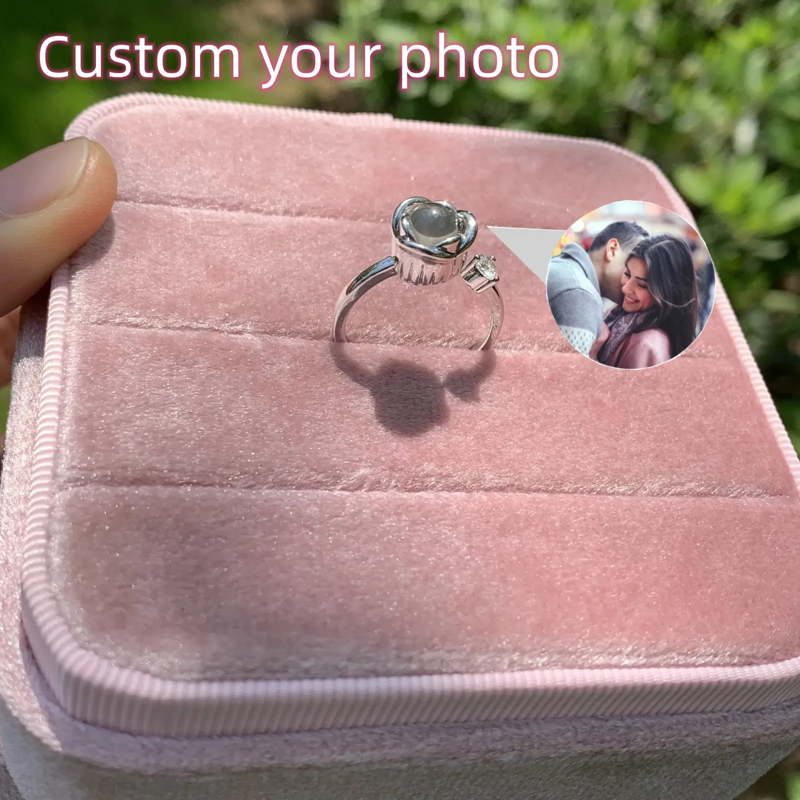Обручальные кольца Цветок розы Po на заказ Проекционное кольцо с вашей фотографией Семейный подарок на память День святого Валентина с собакой 231212