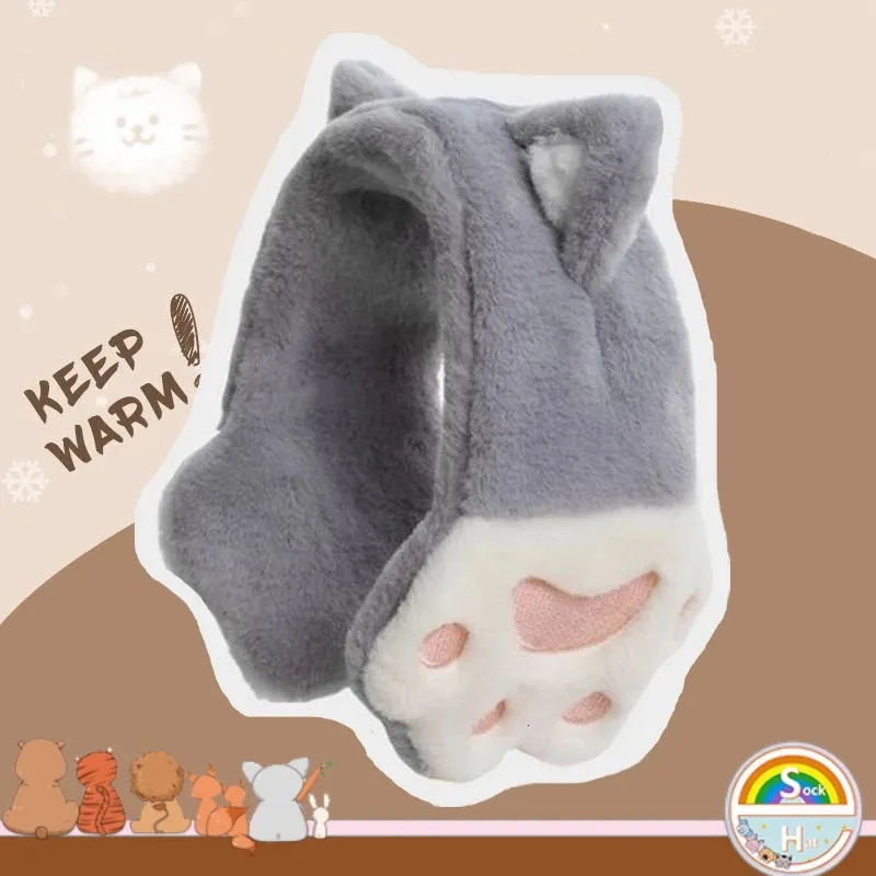 Plüsch -Muffs mit Ohren Pfote für Frauen Winter verdickter flauschiger Ohrwärmer Mädchen süße Cartoon Katze breite Ohrschütze T137 231214 Muffs