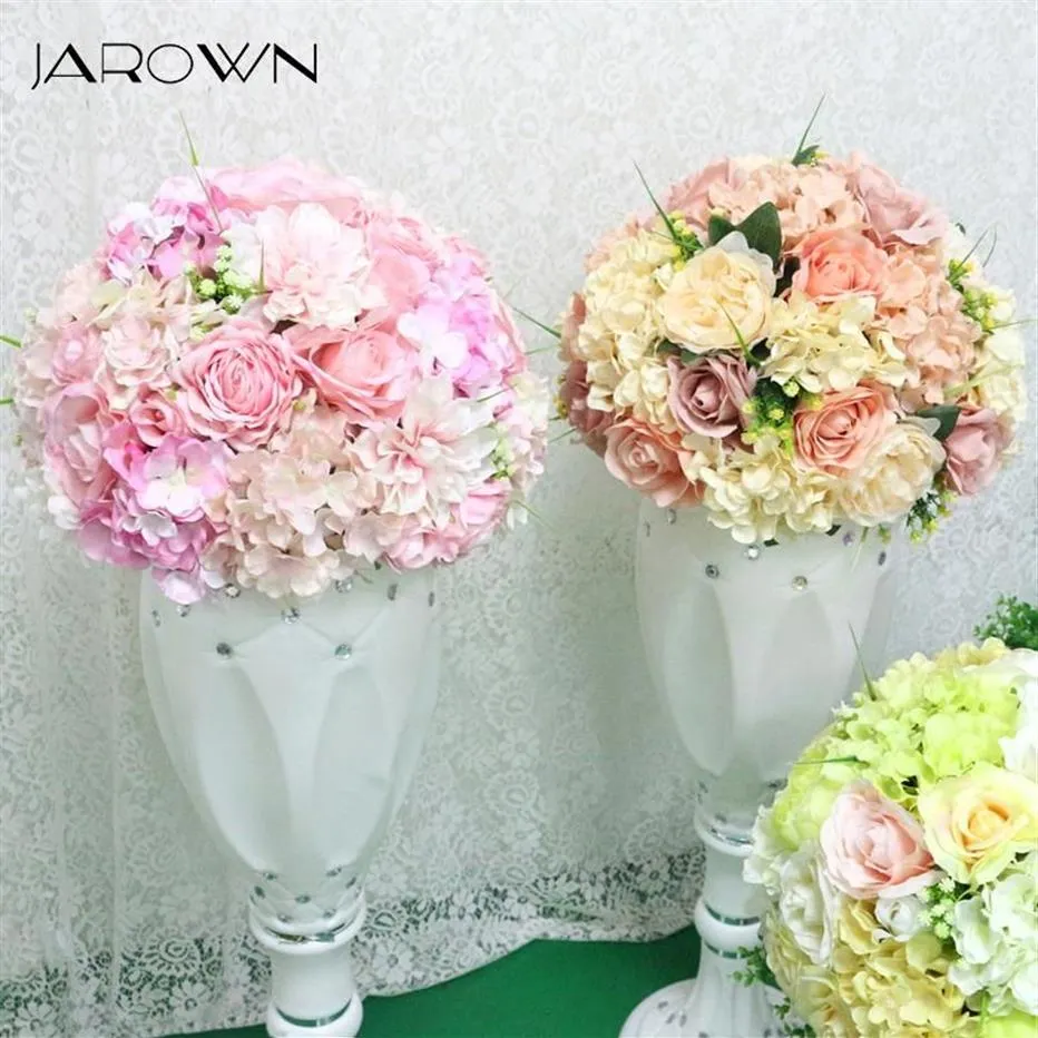 Ghirlande di fiori decorativi JAROWN Fiore artificiale Palla di seta Rosa Ortensia Mezzo centrotavola Matrimonio Desktop Decor Flores Roma210b