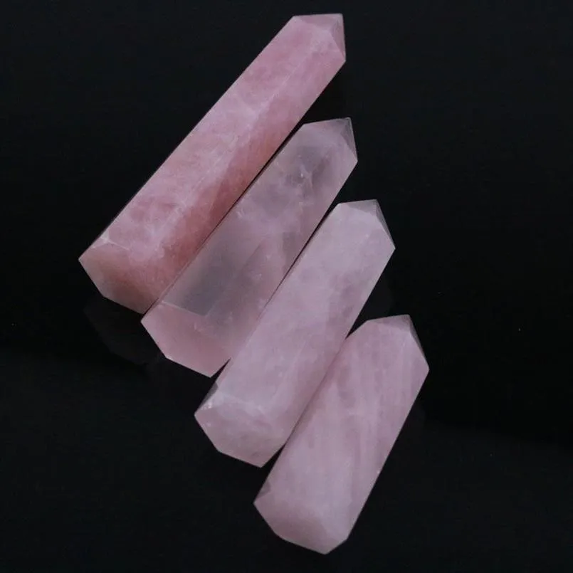 70-80 mm Roca natural Pink Rose Quartz Crystal Wand Point Stone Stone Pink282d