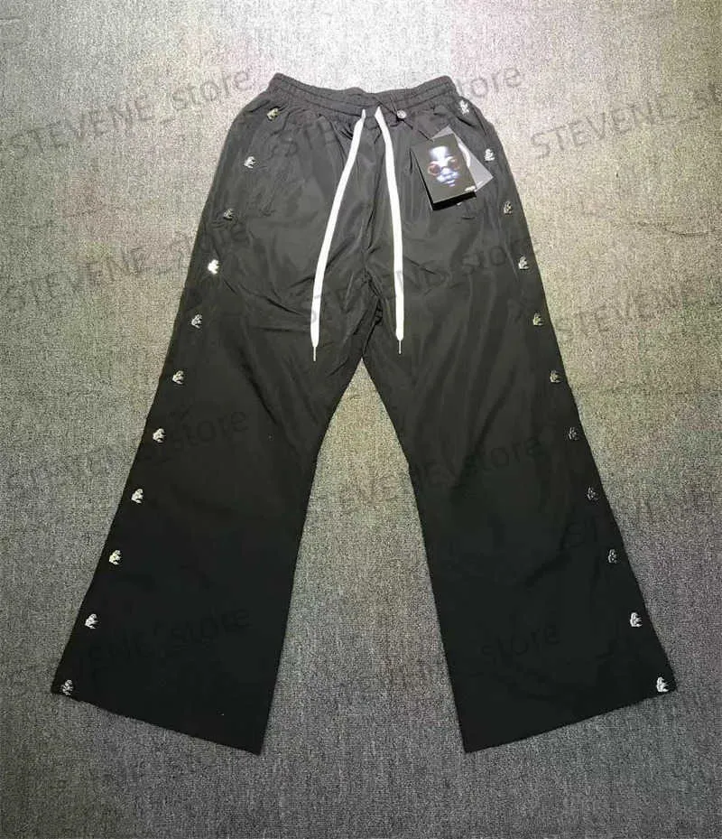 Men's Pants Hellstar Waxed Nylon Button Pans With Straight Breasted Loose Button High Street 1 1 Black Pants And Sweatpants T231214