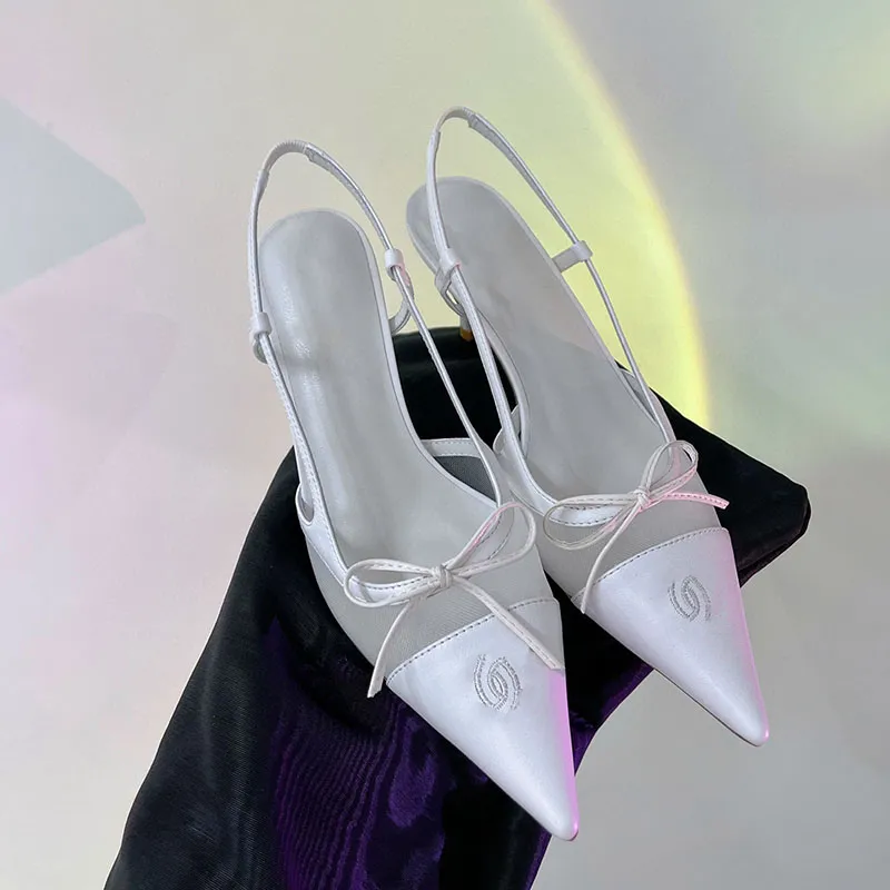 23ss Womens Slingbacks Sandals Designer Slip On Dress Shoes Sheepskin Stiletto Heels 6.5cm Slide With Bow Pointed Toes Elegant Wedding Shoe Classic Black Casual Shoe