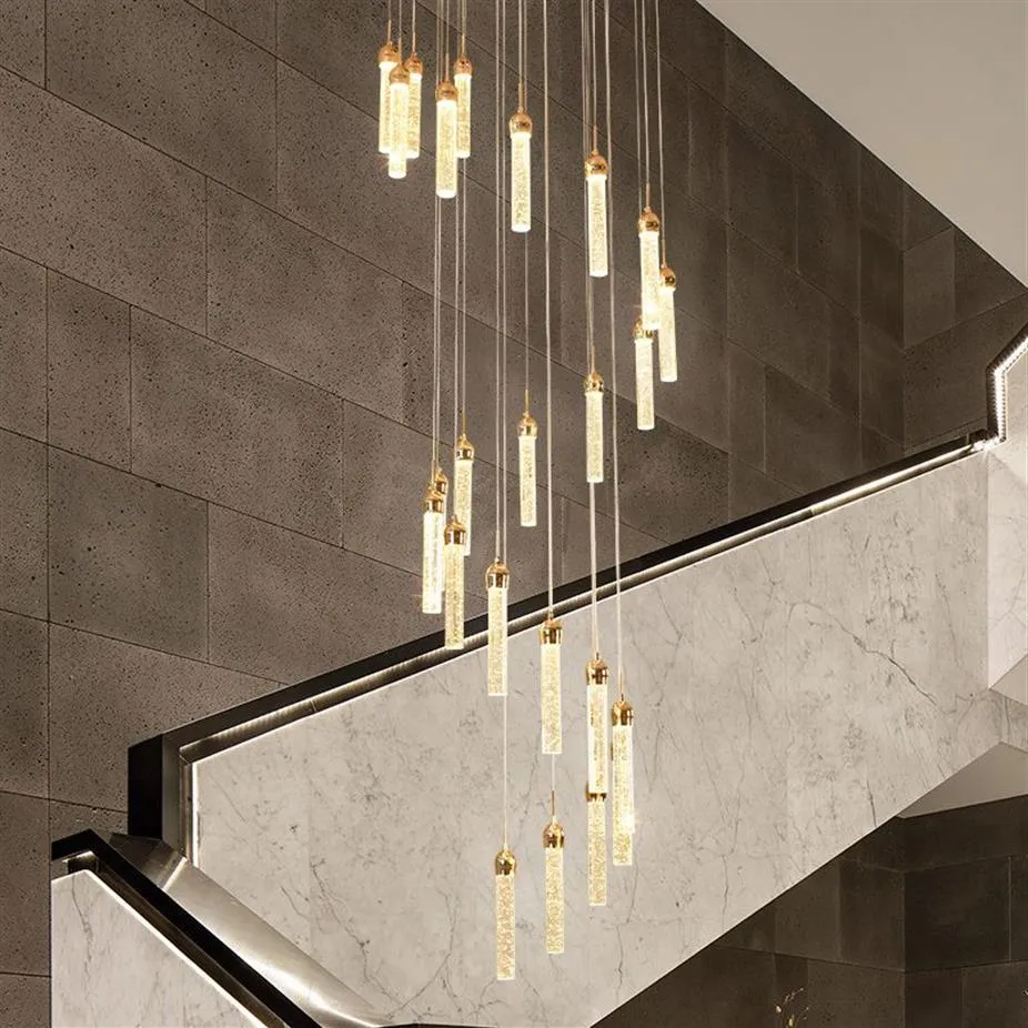 Led Crystal Chandeliers Spiral Modern Living Room Lamps Stairway Lighting Long Crystals Chandelier Home Decor Lights Lustre Salon298R
