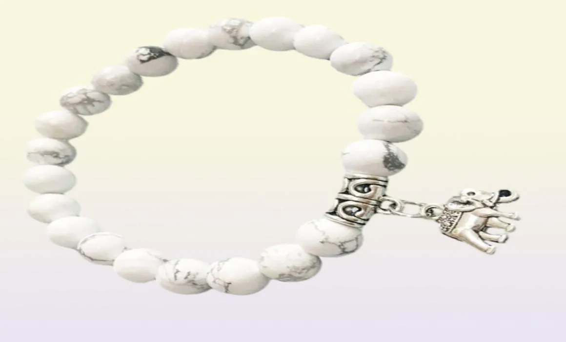 MG0467 8 mm Howlite Negatieve energiebescherming Pols Mala Bracelet Elephant Charm Chakra Bracelet Energetic Field Jewelry45671129403223