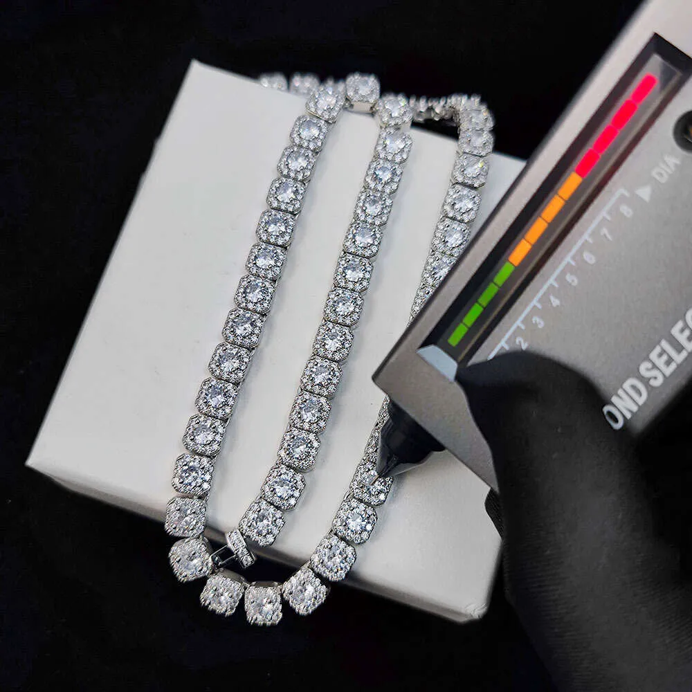 7mm personalizado hip hop jóias 925 prata esterlina vvs moissanite diamante cluster tênis corrente gargantilha colar