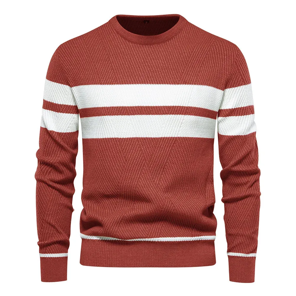 Męskie swetry zimowe swobodne pasiaste man man sweeter kolorowy blok kolorów okrągły szyję męski europejski rozmiar 231214