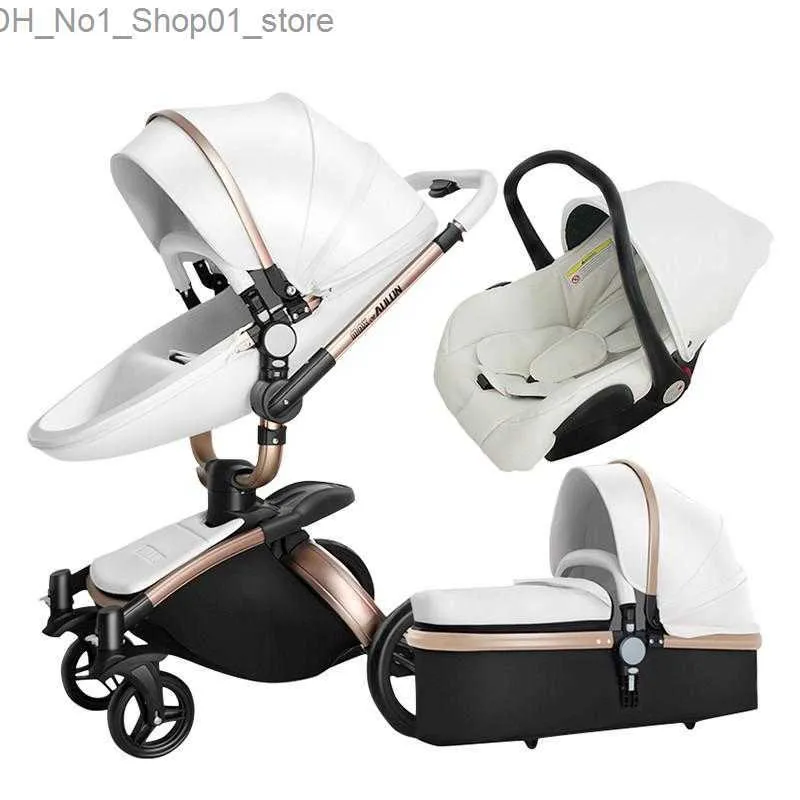 Kinderwagens # Kinderwagens # Luxe lederen 3-in-1 kinderwagen Tweezijdige vering 2 veiligheidsautostoeltjes Geboren wiegwagen Kinderwagen opvouwbaar Q231215