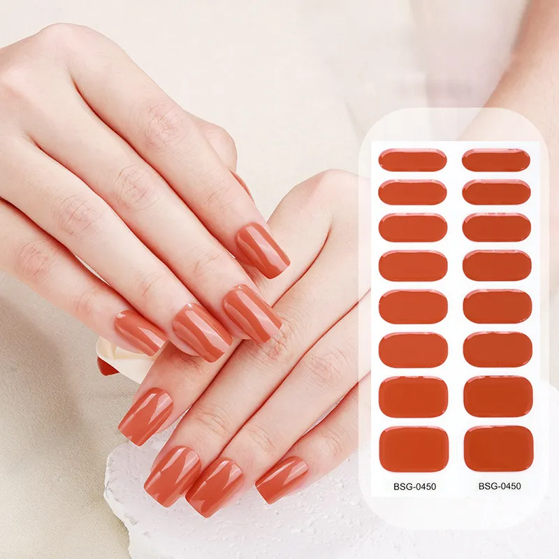 Semi Cured Gel Nail Strips and Gel Nail Stickers med UV Light 16tips/Sheet of Nail Polish Strips