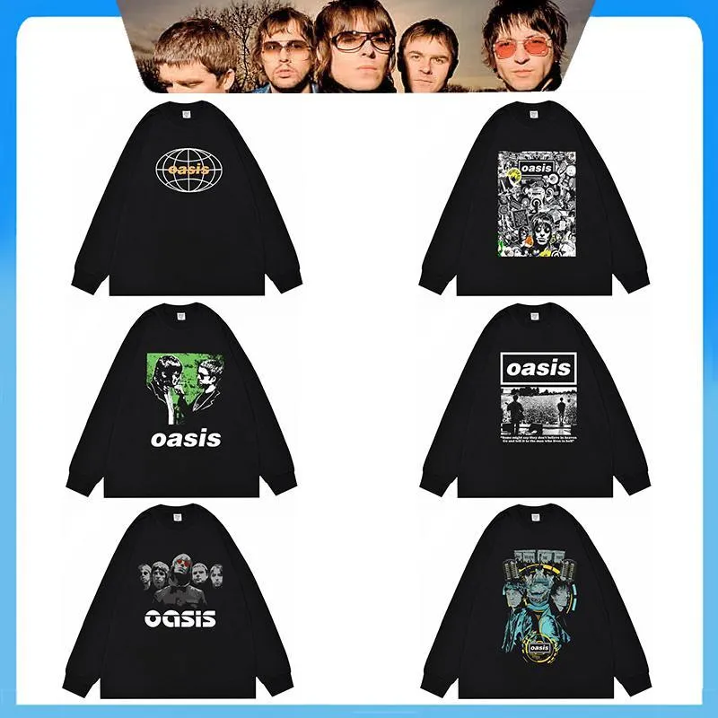 Oasis Band Uzun Kollu Tişört Rock American Retro Street Gevşek Sokak Ağır Siklet Vintage Base