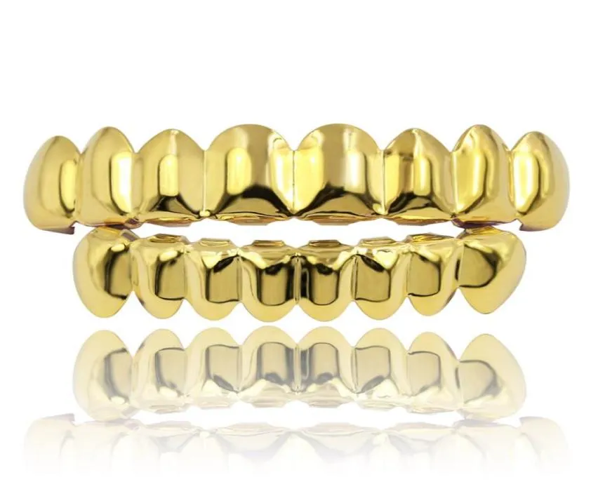 Classic Smooth Gold Silver Rose Gold Plated Teeth Grillz 6 Top Bottom Faux Dental Tooth Braces Grills Men Lady Hip Hop Rapper Bo3900058