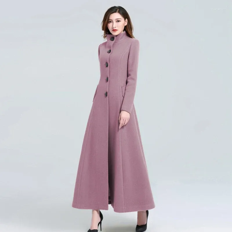 Casaco de lã de lã feminina Women Winter Winter Elegant Trench Longo Tops espessos e quentes do vestido vintage sobretudo