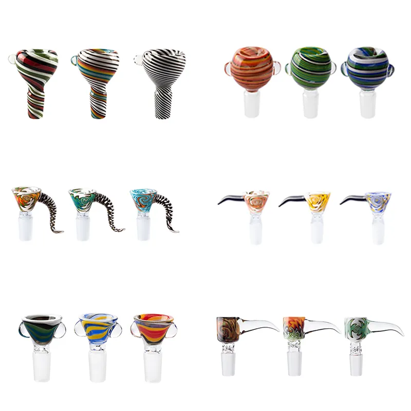 Chinafairprice Pipe à fumer Bongs en verre bols grande poignée autocollant 14mm mâle femelle couleur capiteuse Dab Rig barboteur tuyaux bol en verre