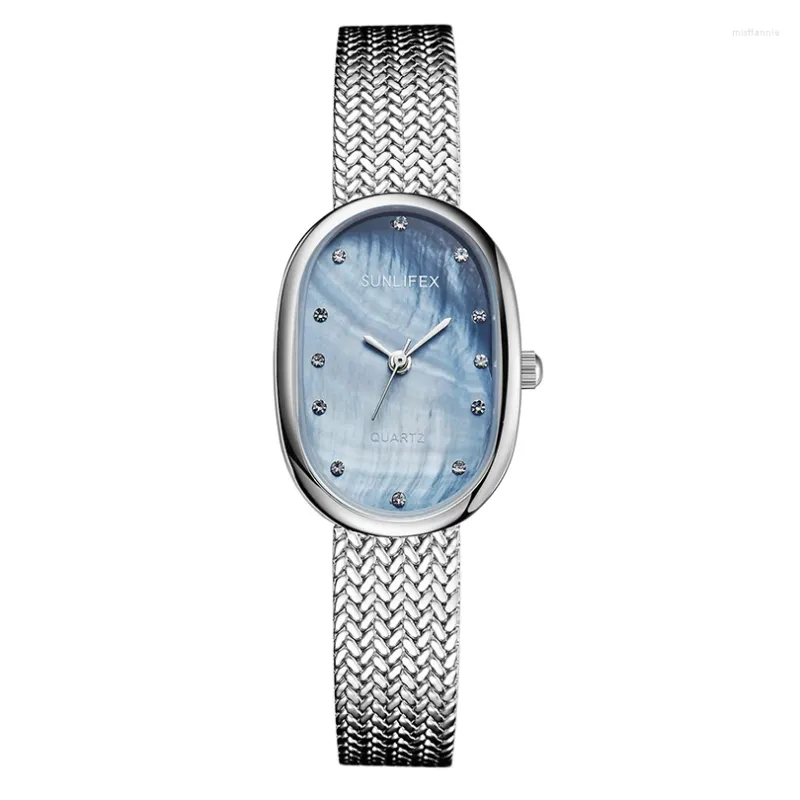 Horloges Ovaal Horloge Voor Vrouwen Kwarts Horloge Luxe Dames Diamant Ingrediënt Klok Roestvrij Staal Zwart Leer Rechthoek Goud