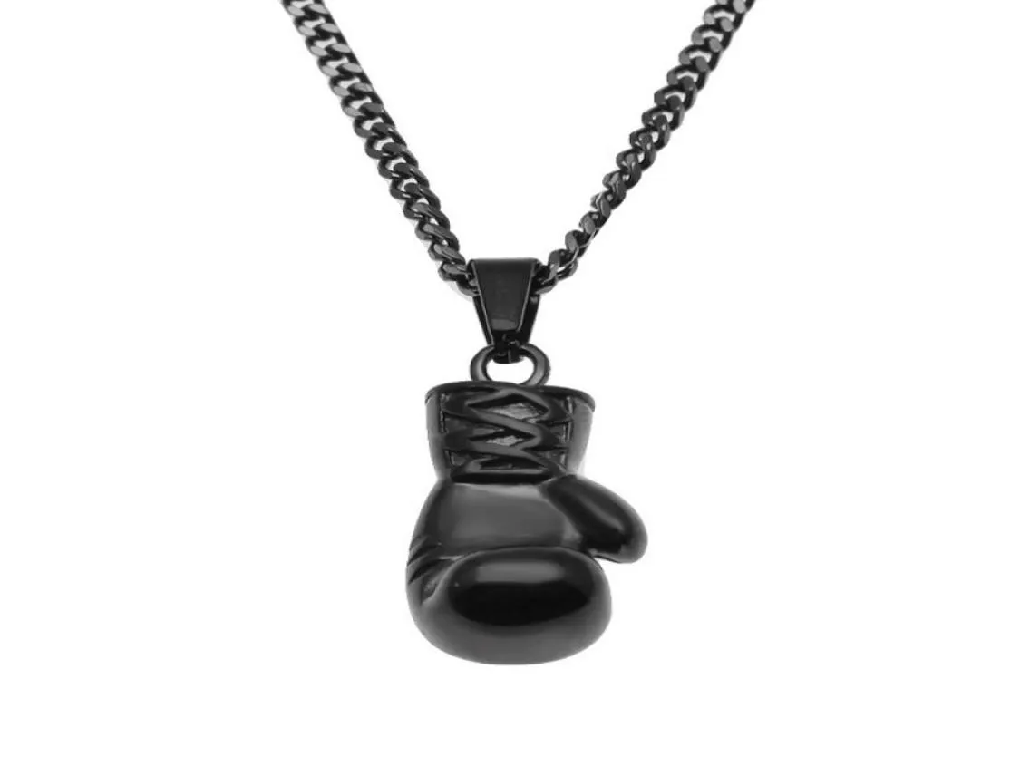 Collier Hip Hop pour hommes, bijoux en acier inoxydable, gants de boxe noirs, pendentif avec chaîne cubaine en or de 3mm 60cm, 4086242