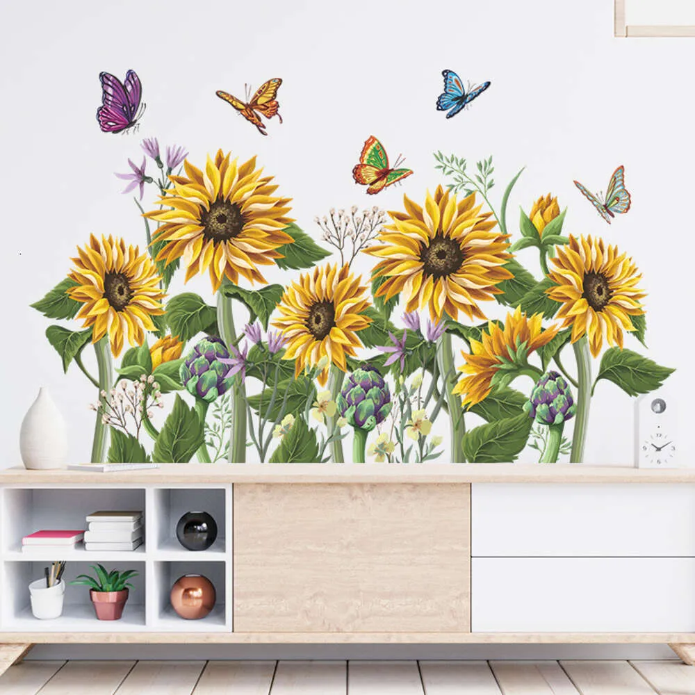 aquarel zonnebloemen planten vlinder muurstickers voor woonkamer tv achtergrond decoratieve stickers muurstickers muurschilderingen decor