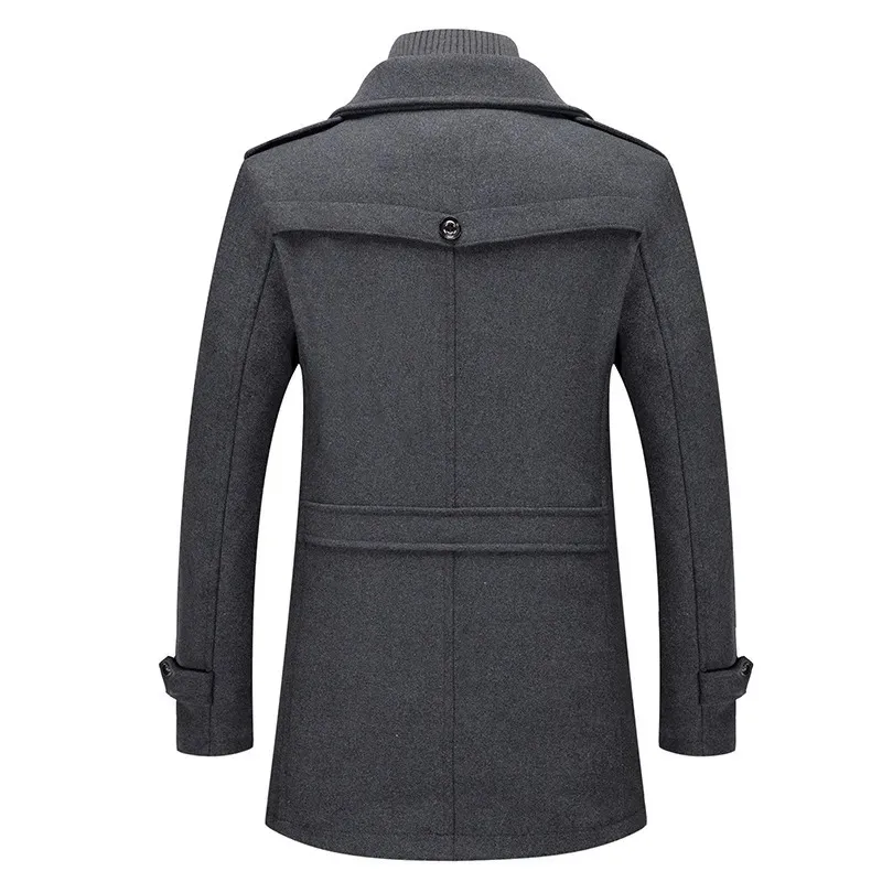 Mens Slim-Fit Wool Blend Long Jacket: Double Collar Zipper