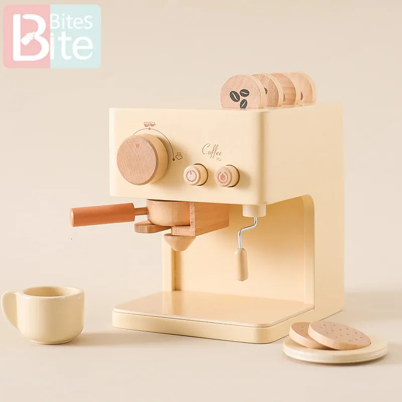 Kitchens Play Food 10pc Baby Coffee Machine Toy Set Wooden Kitchen Supplies Model Children Simulation Cake Pretend Toys 231213
