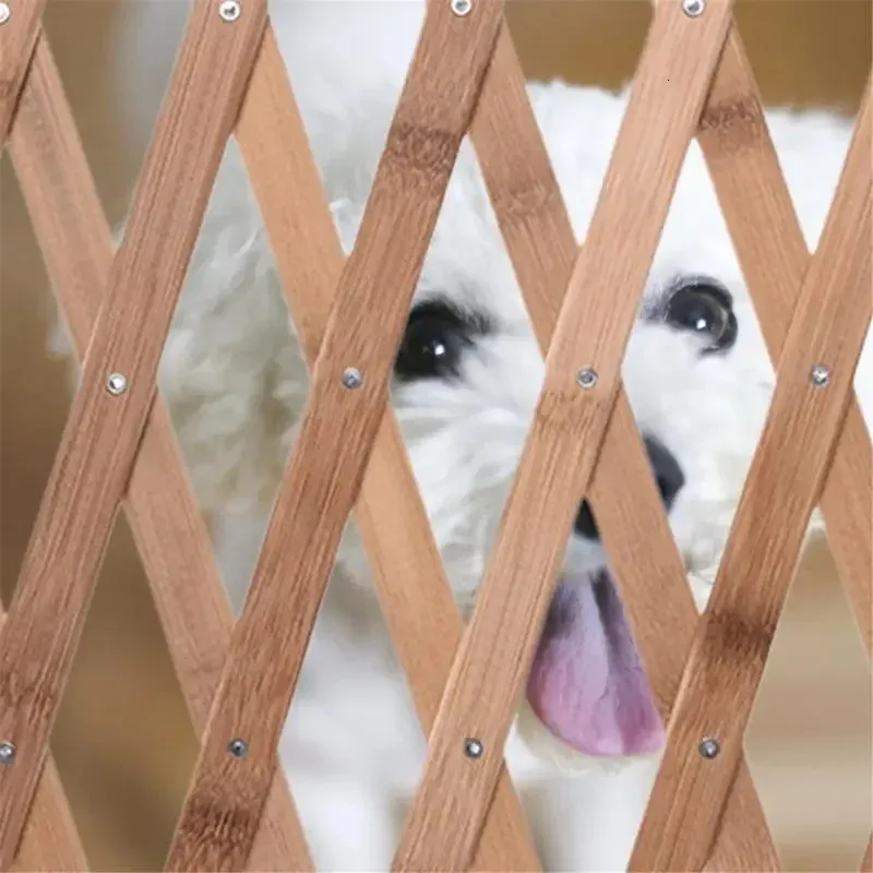 thumbnail interactive-video image 1 of Expandable Accordion Wooden Pet Gate – Wall Mount, Folding Fence For Dogs S/M/L, Light Brown 1 of 2