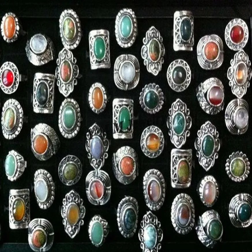 Anéis de pedra natural ajustáveis vintage joias de moda de alta qualidade Whole261T