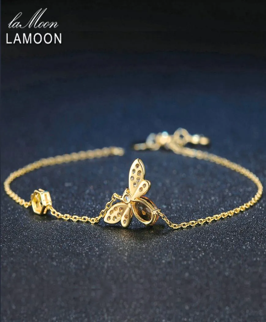 LAMOON Cute Bee Браслет из стерлингового серебра 925 пробы Женщина любит цитрин Драгоценные камни Ювелирные изделия Позолоченные 14 карат Дизайнерские украшения LMHI002 CX2008980098