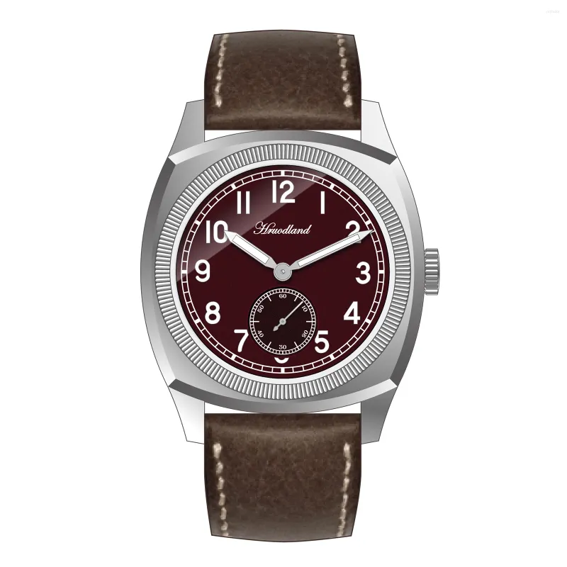 Наручительные часы Hruodland Retro Seagull ST17 Mov't Dress Men Watches Sapphire Glass Red Green Leather Steeel Nearless Steeel.