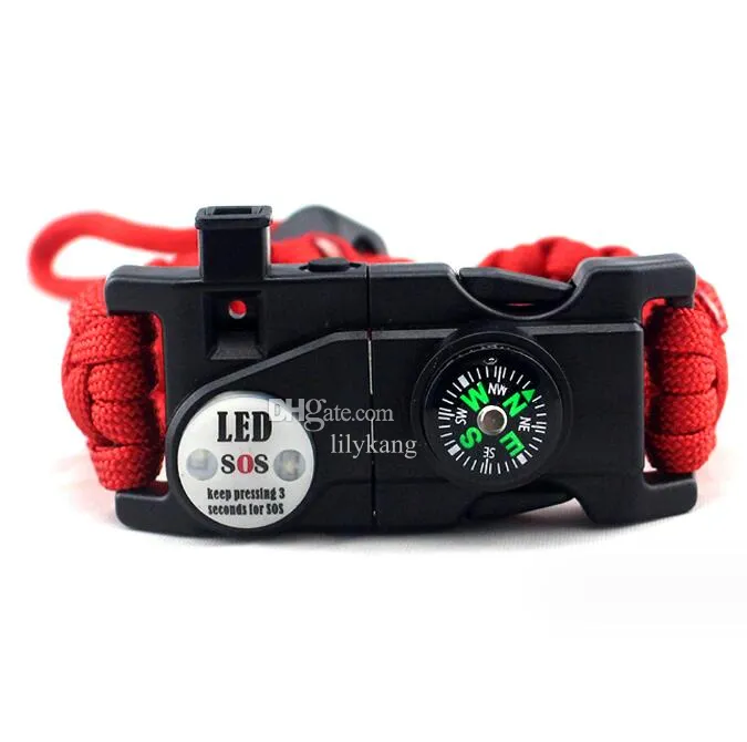 20 I 1 SOS LED Paracord armband multifunktionell taktisk överlevnadsarmband fallskärmsladd armband utomhus överlevnad akut campingutrustningssats