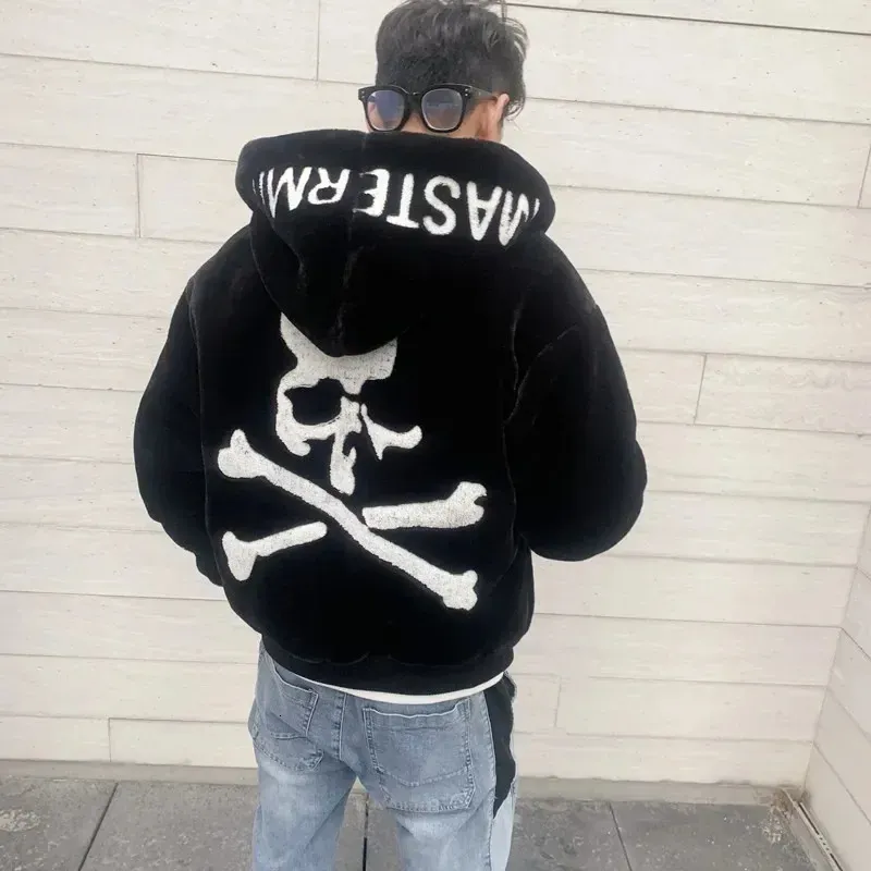 Men's Jackets Winter New Open Front Wool Mink Embroidered Skull Men's And Women's Jackets Street Punk Style Daily Casual Jackets 231214