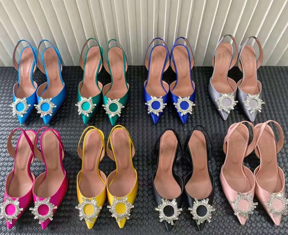 Amina muaddi Begum Crystal-Embellished buckle stain Pumps shoes spool Heels sandals women's Luxury Designers Dress shoe Evening Slingback sandal 9.5cm 9912ess