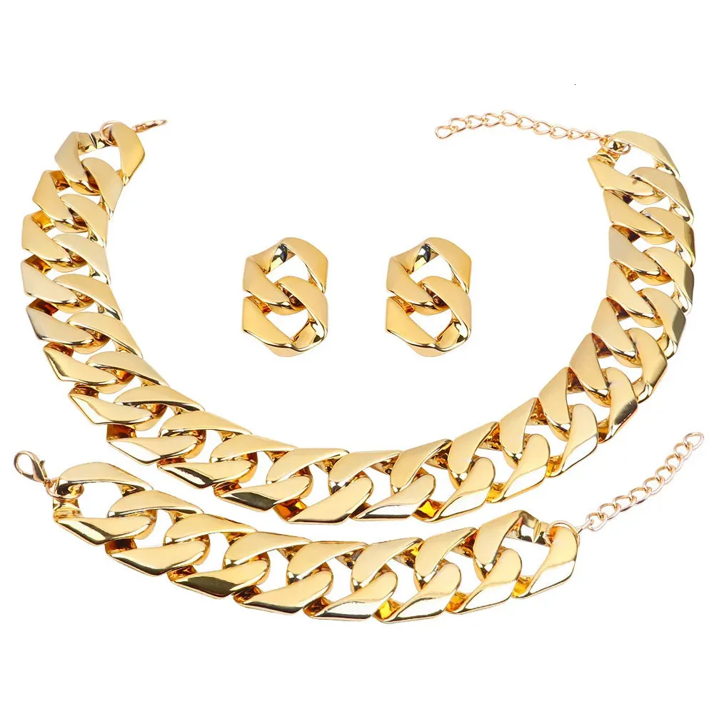 Pendanthalsband Fishsheep Hiphop Gold Color Acrylic Big Chunky Chain Choker Halsband Set för kvinnor Gotiska kedjor Halsband Fashion Accessories 231214