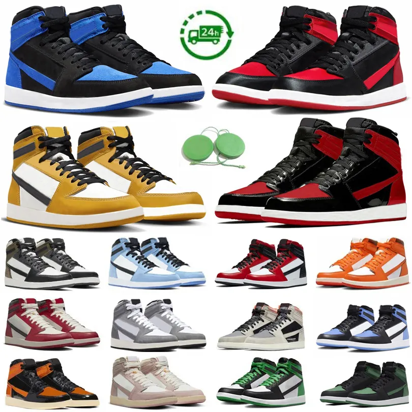 Basketball Shoes For Men Women Sneaker Satin Bred Patent Unc Toe Yellow Ochre Lucky Pine Green Dark Mocha Royal Reimagined Denim Mens Trainers Sports Sneakers GAI