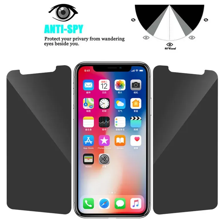 privacy cell phone screen protectors for iphone 14 13 12 11 pro max xr 7 8plus antipeeping tempered glass with retail package