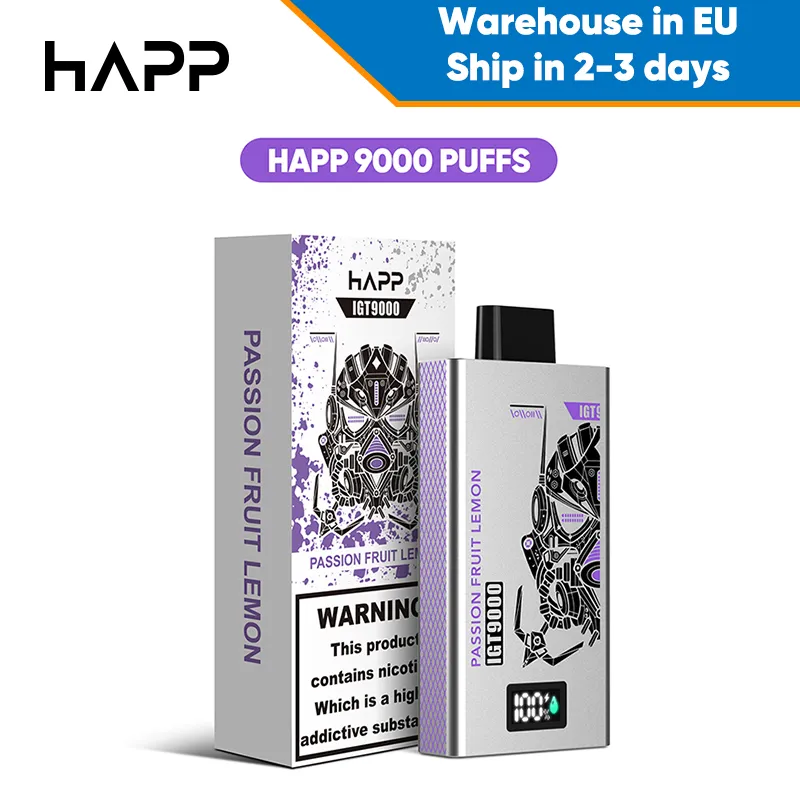 Original HAPP BAR E-Zigarette 9000 9k Puffs 14 ml flüssige Einweg-Vape-Bar 10 Geschmacksrichtungen Vape Pen mit wiederaufladbarem Akku mit LED-Anzeige