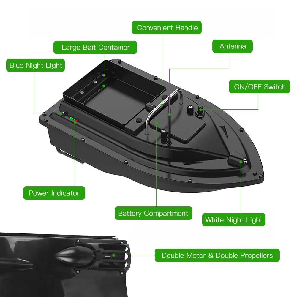 Bateau Amorceur Bateau Appât Télécommandé Pêche - 600 Mètres - Leurre Sans Fil RC Noir Bateau Amorceur Bateau Appât Télécommandé Pêche - 600 Mètres - Leurre Sans Fil RC Noir