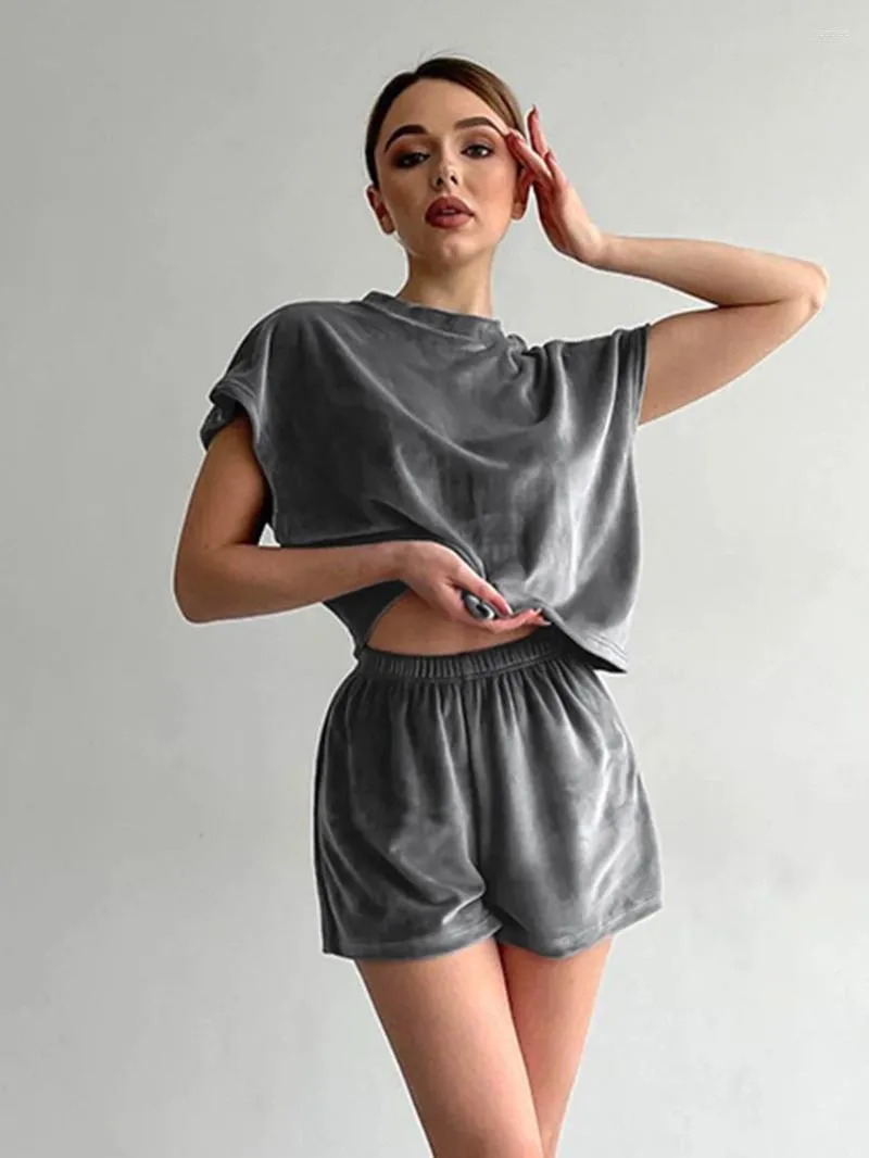 Women's Sleepwear Marthaqiqi Summer Ladies Nightgowns Set O-Neck Shorts Sleeve Nightwear Crop Top Pajamas Loose Femme Pajama Suit