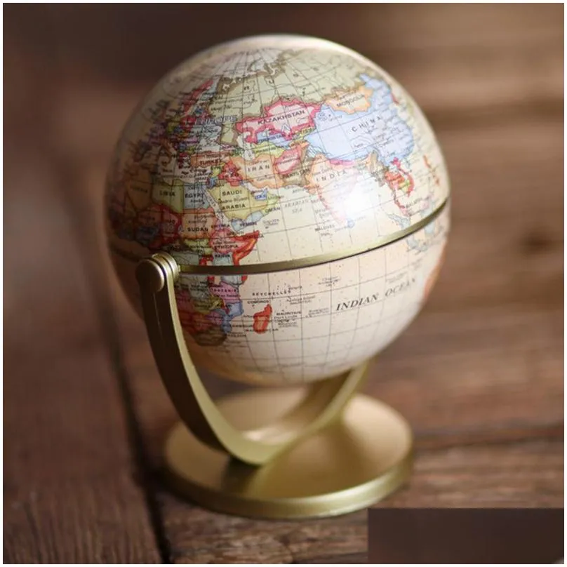Dekorativa objekt Figurer Vintage English Edition Globe World Map Decoration Earth Globes With Base Geography Classroom Home of Dhyk3