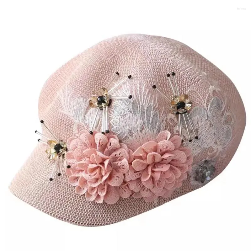 Berets 202312-szkie elegancki projektant Summer Pink Flower Sweet Girl Street Poliester Lady Octagonowa czapka Kobiet wypoczynek malarz malarzy kapelusz