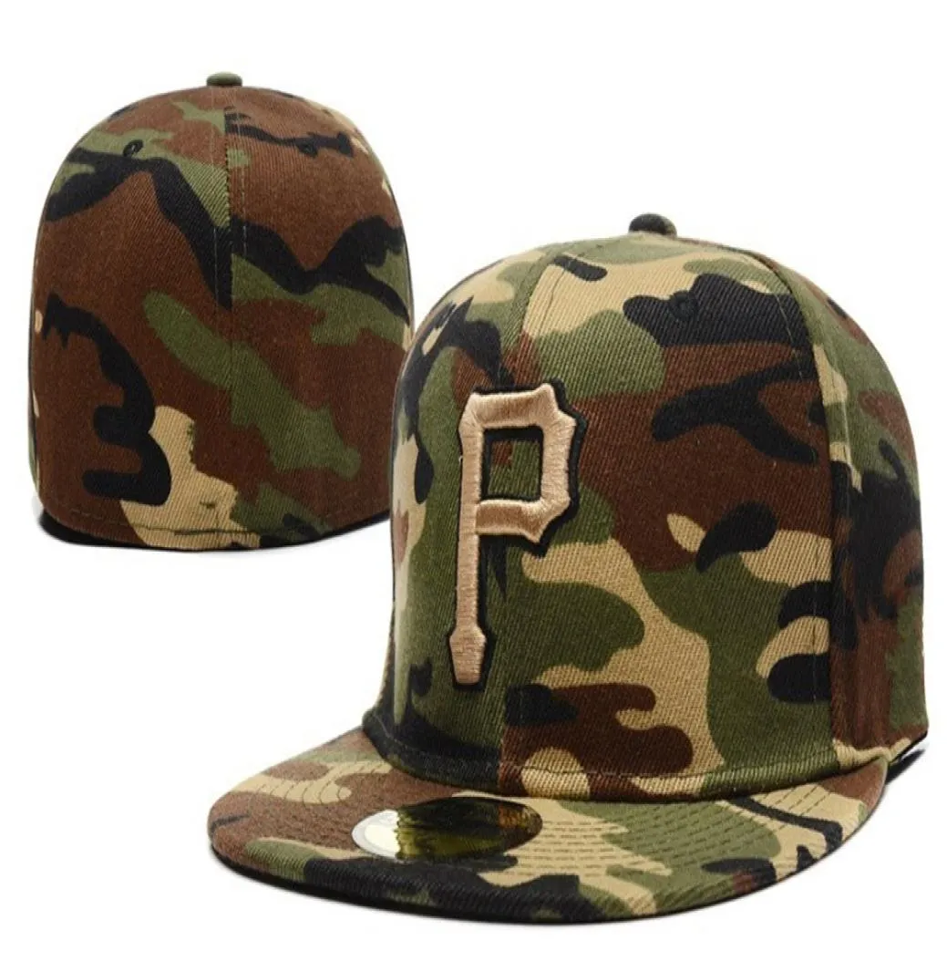 2021 New Men039s Full Closed Pirates Fitted Hats White P Letter Sport Team pirates Baseball Size Caps In Full Camo Color2044014