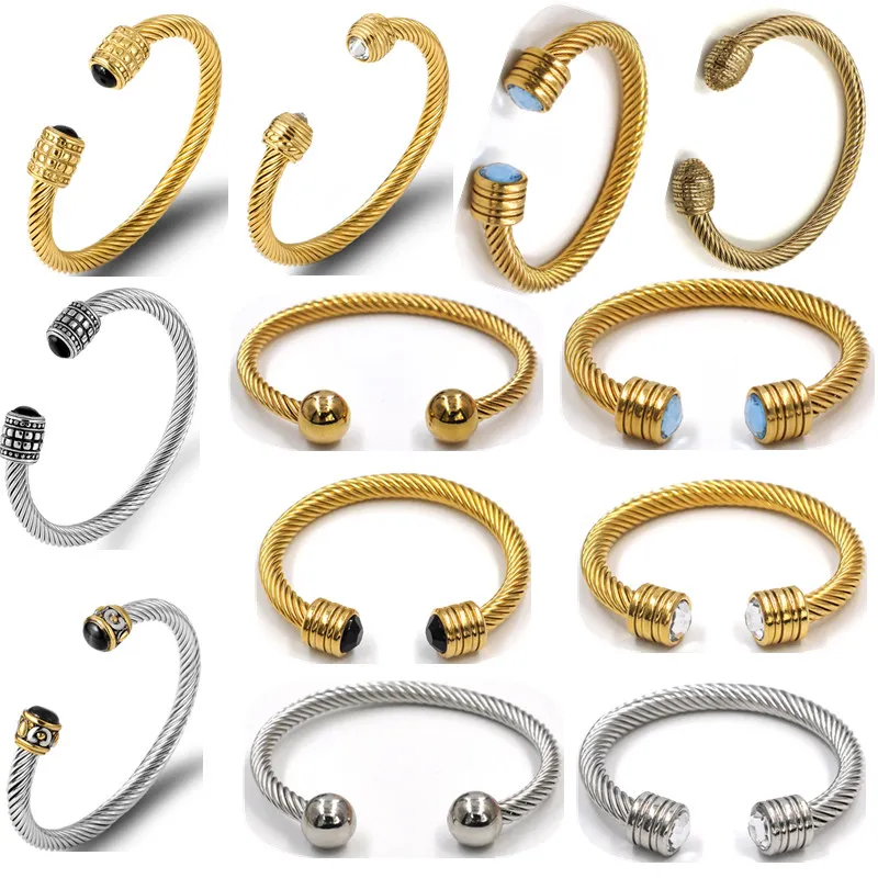 Designer Twisted Charm Cable Dy Armband Men europeiska och amerikanska populära smycken för kvinnor Engagemang GIFT Guld Silver Pearl Head Open Bangle Dy Armband med låda