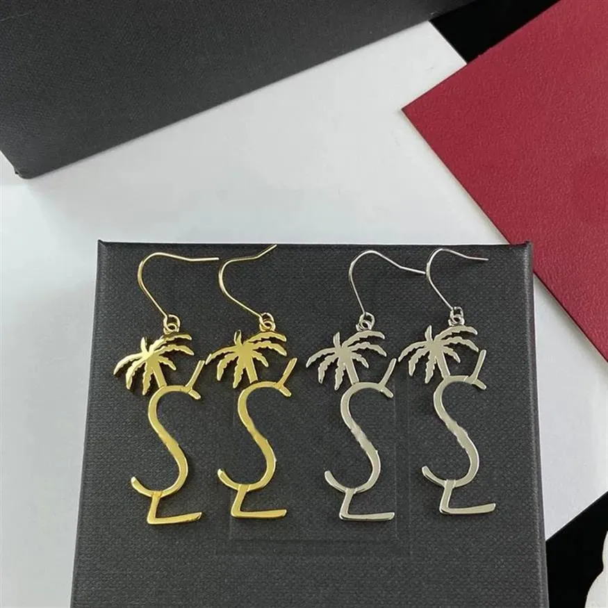 Lyxdesignerörhängen 925 Silver Palm Tree Earrings Gold Ear Ring Classic Dangle Y Earing Designers Jewelry Charm Hoops Orecchi228b