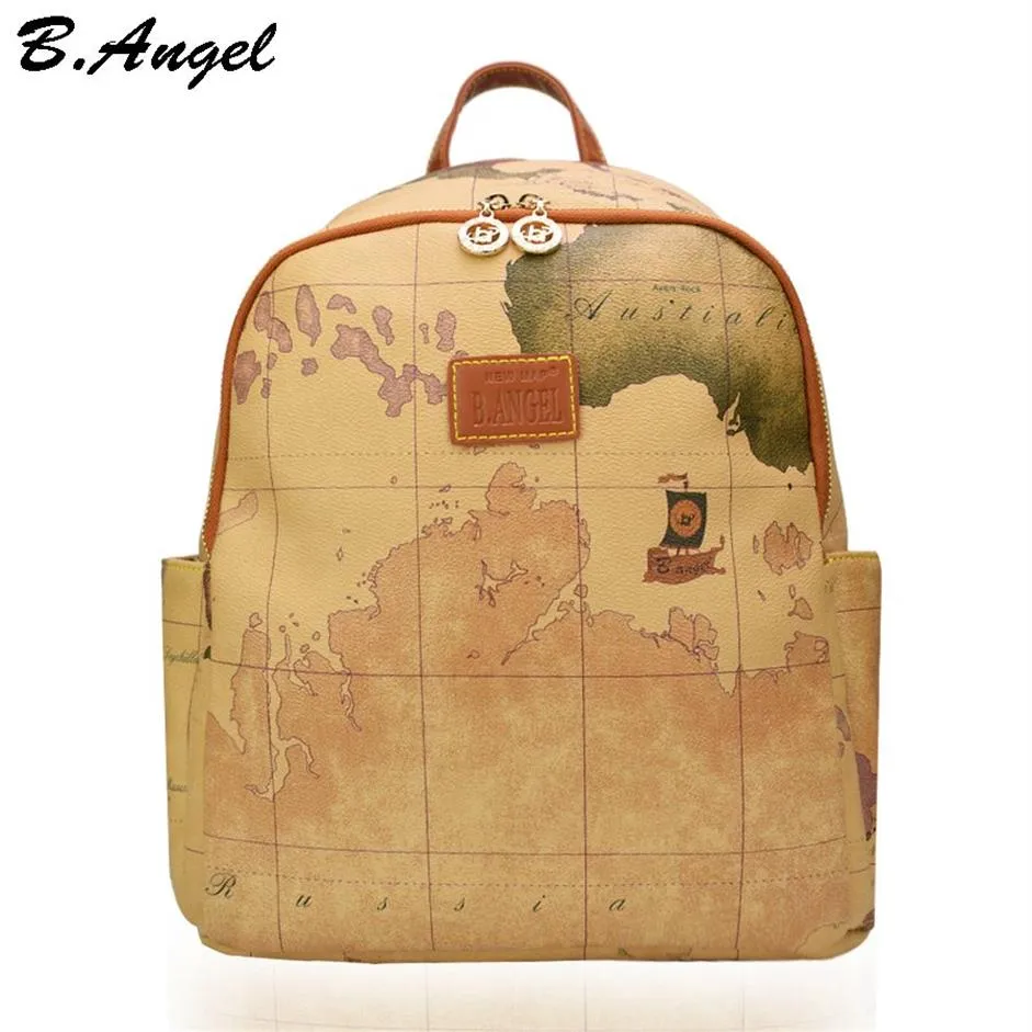 Hoogwaardige wereldkaart Backpack Dames retro lederen Backpack Brand Design School Backpack Fashion Backpack HCZ6652190H