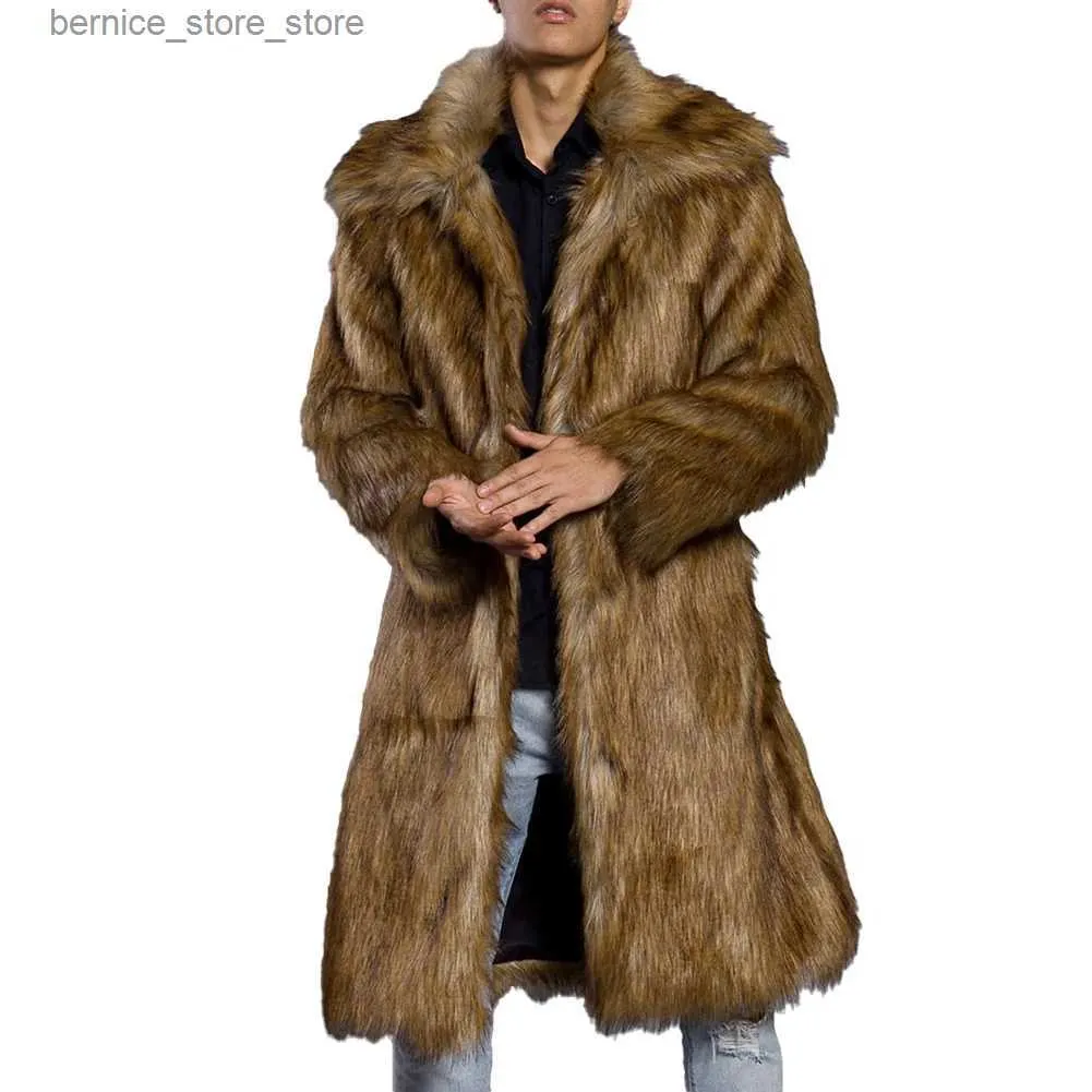 Męski futra sztuczna futra High Street Faux Fur Męska kurtka długa płaszcz zimowa przypływ ciepły przemysł ciężki luźne swobodne wiatrówki płaszcze odzieży Q231212