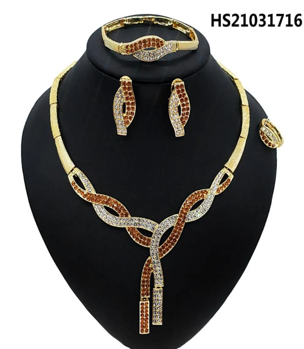 Yulailii est Dubai Gold Biżuteria Zestawy czerwonego naszynia dhinestone Naszyjne kolczyki Charm Brangle Pierścień Kobiet Party Biżuteria Zestaw Wholle4334636