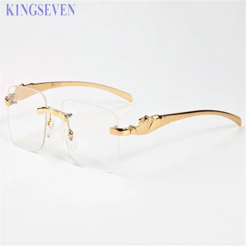 최고 Qulaity Fashion Sunglasses 남성 여성 Rimless Buffalo Horn 안경 Red Box Case Green Clear Lenses Gold Oculos Gafas Lunet226Q