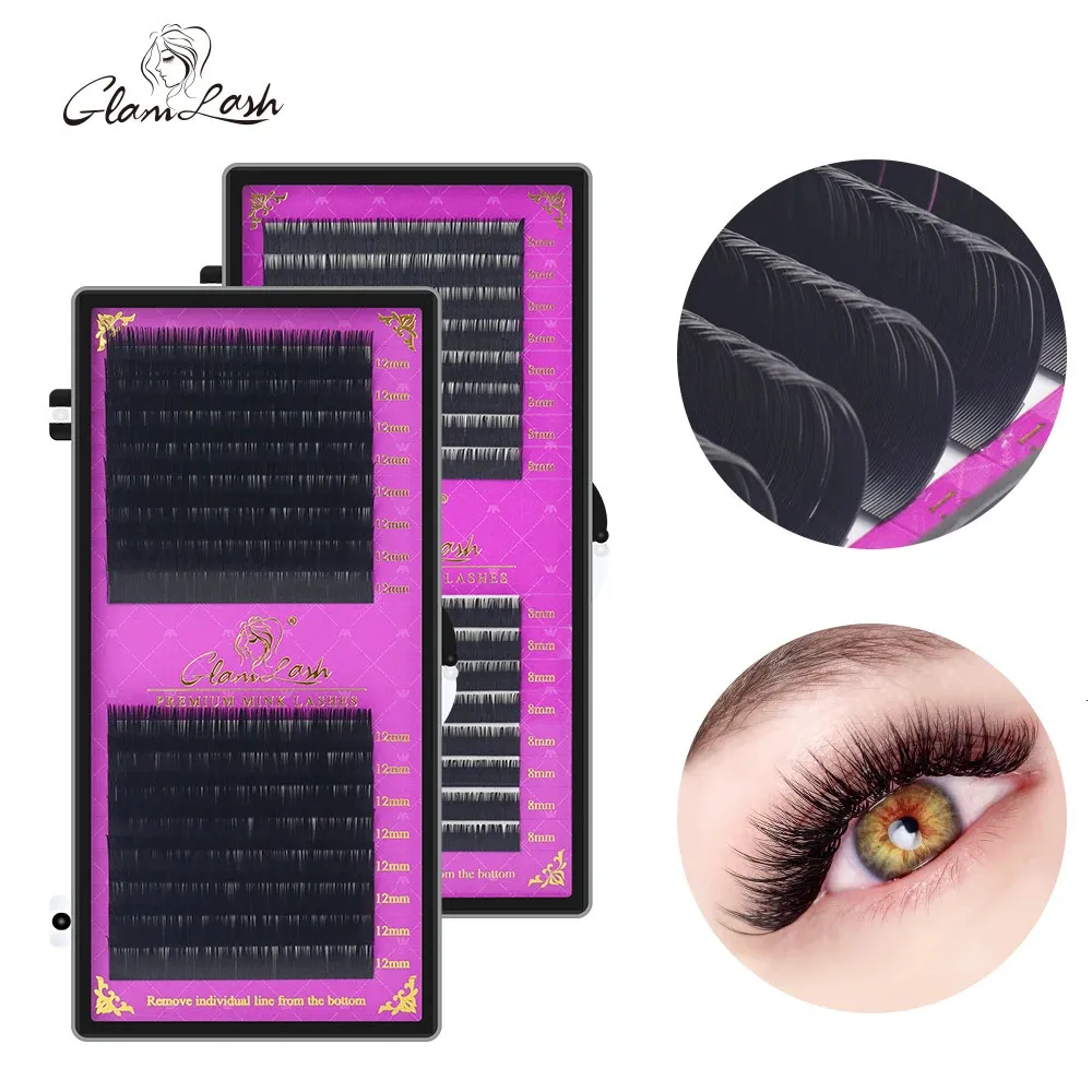 Cílios Postiços GLAMLASH 16 Row Premium Black Mink Falso Natural Matte Extensões de Cílios Atacado Extensões de Cílios Cílios Maquiagem Cílios 231214