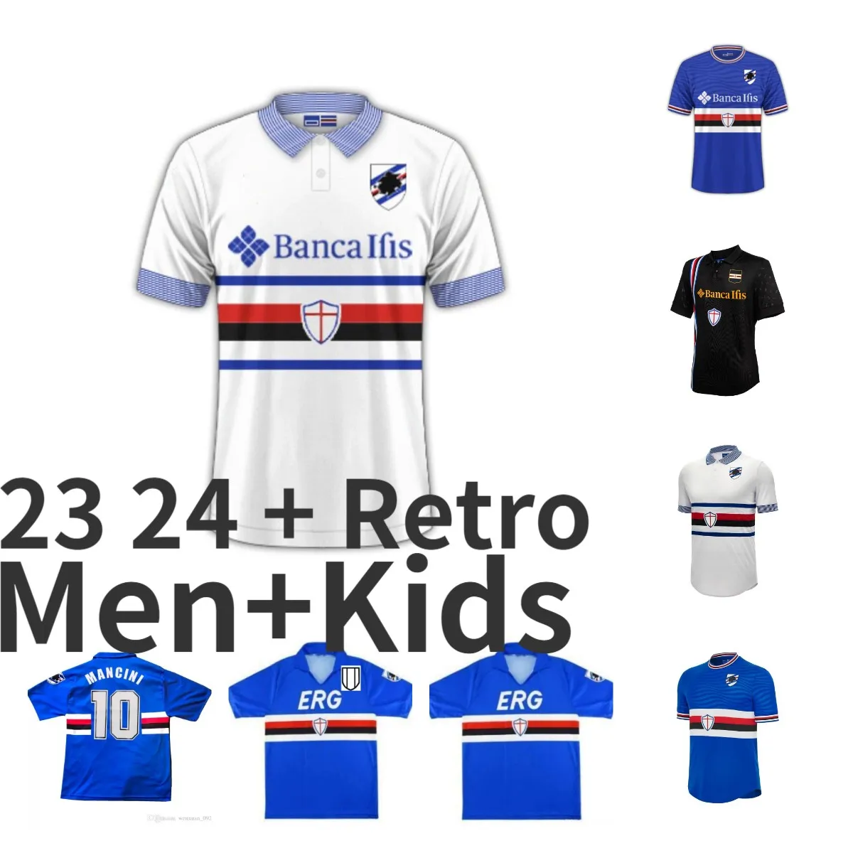 23 24 24 UC Sampdoria Soccer Jersey Linetty Maroni Quagliarella Damsgaard Jankto Torregrossa Yoshida 90 91 92 Gabbiadini Thorsby Colley Augello Vialli piłkarski