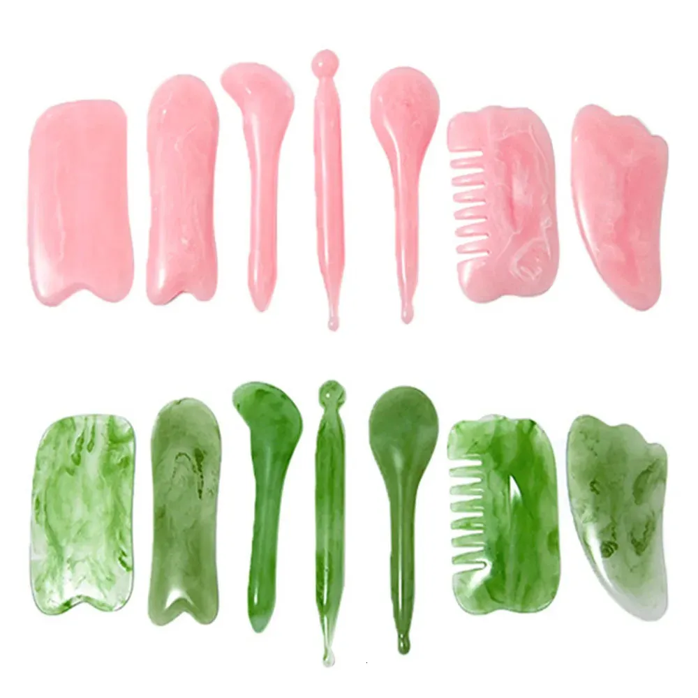 Ansiktsvårdsenheter 7 st/set Jade Massagers for Face Body Gua Sha Scraper Beauty Roller Set Natural Gouache Stone Massage Slimming Skin Care 231214