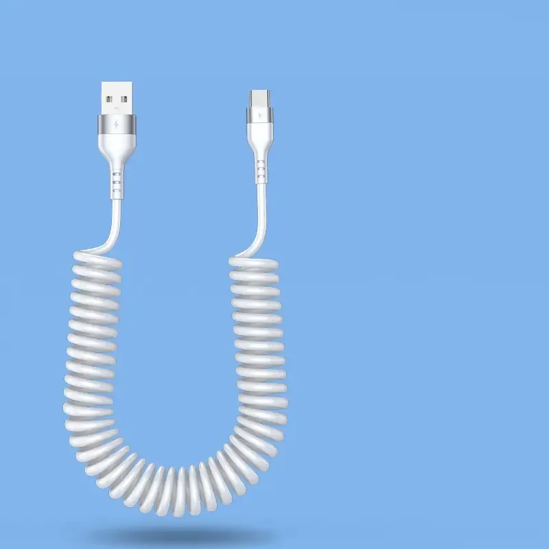 66W 5A Spring Pull Telescopic Line Car charger Cable 1M/1.5M Silicone Spring Telescopic Charging Transmission Cable For Iphone Samsung Type-C Charging Cables