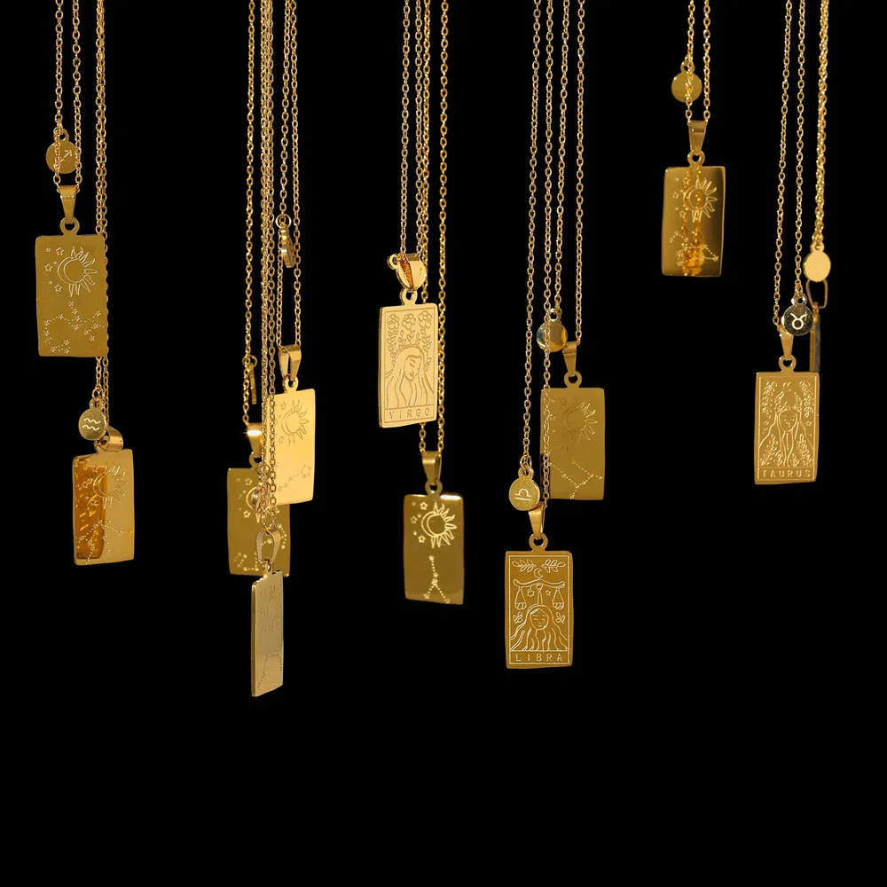 12 Constellation pendentif collier en acier inoxydable en acier doré couleur de couleur